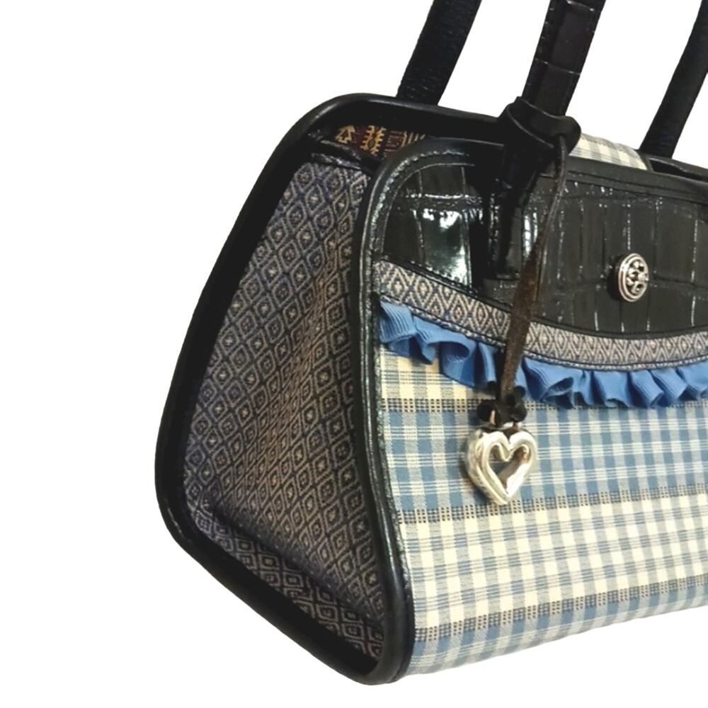 Brighton LEATHER Shoulder Bag Croc Embossed Leather & Whimsical Fabric C144458 - Picture 3 of 16